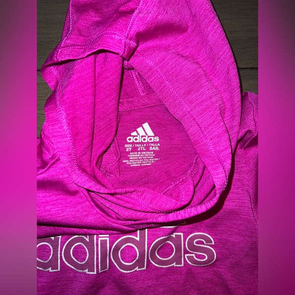Girls Dark Pink Adidas Long Sleeve Hooded Shirt Size 2t - Picture 3 of 8